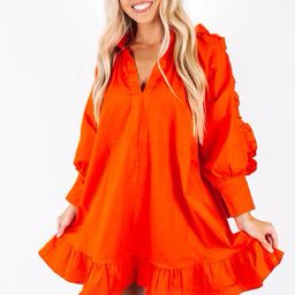 Karlie red Orange Ruffled Women's Dresss sz L - Picture 2 of 7